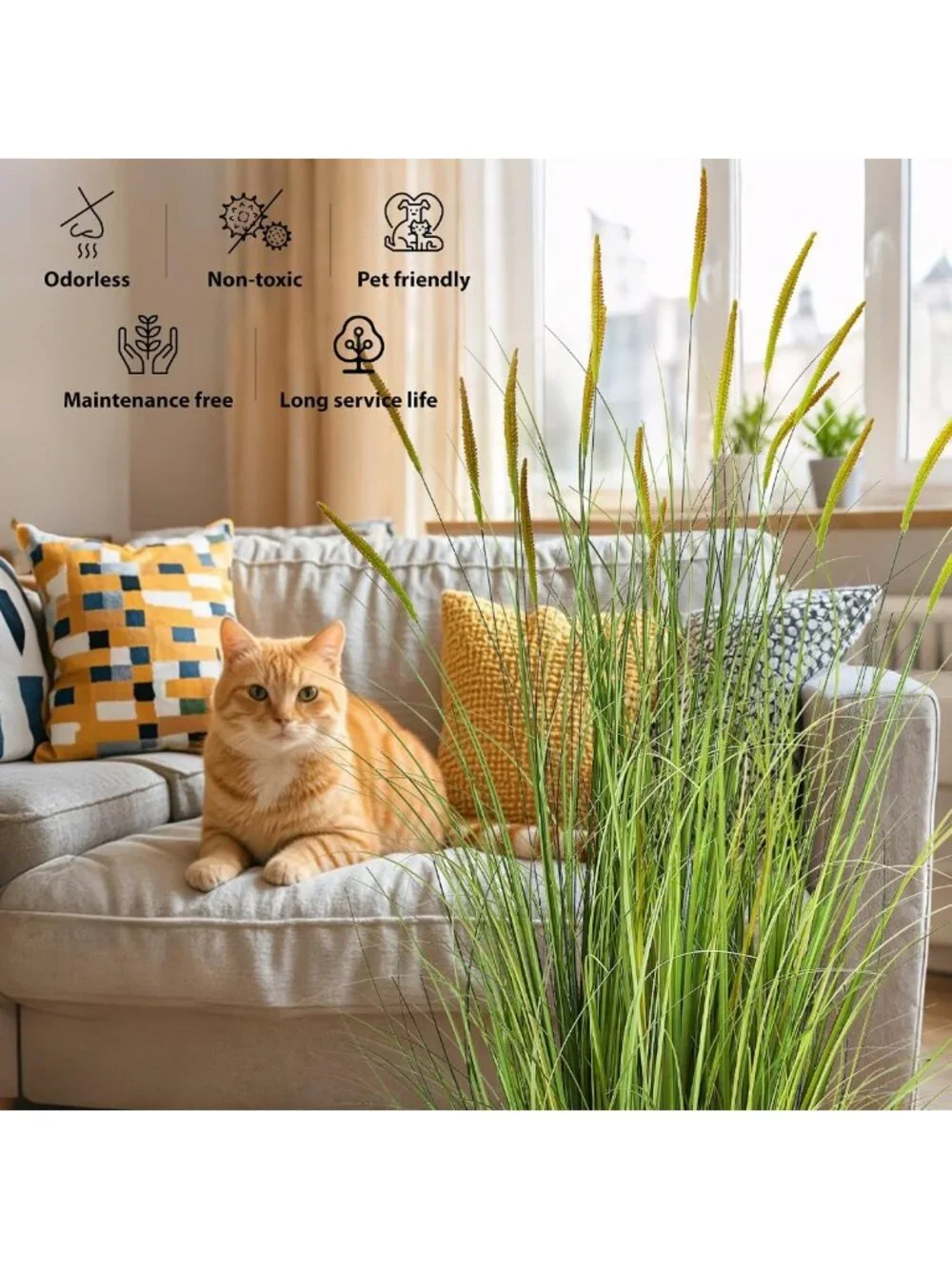 3ft Artificial Cattail & Onion Grass Floor Plant - Indoor/Outdoor Decor, Gift
